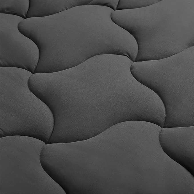SLEEP ZONE Twin Mattress Pad, Cooling Mattress Topper, Quilted Fitted Mattress Cover, Machine Washable Mattress Protector, Soft Fluffy Down Alternative, Deep Pocket 8~21 inch (Black, Twin)