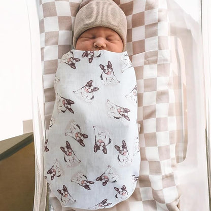 LifeTree Baby Swaddle Blankets Dog, Muslin Swaddle Blankets Boys Girls Swaddling Wrap Receiving Blanket for Newborn, 70% Viscose from Bamboo and 30% Cotton, Large 47" x 47", French Bulldog