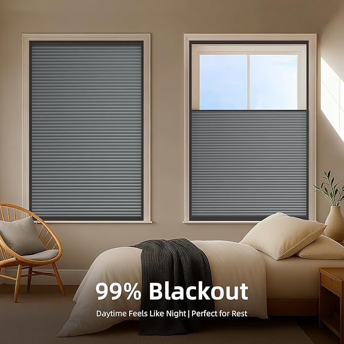 ZSTARR Motorized Skylight Shades Blackout Cellular Honeycomb Electric Blinds with Solar Panel Cordless Rechargeable with Remote for Roof and Slanted Windows Custom Size (Black Out Deep Grey)