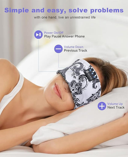 LOVE EYE Sleep Headphones Wireless Headband Headphones Bluetooth 5.4 for Side Sleeper Bluetooth Headband Earphones for Sports for tech Gadgets Gifts (Flower White)