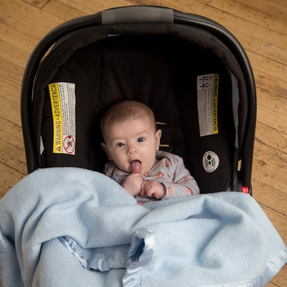 Bamboo Rayon Soft Light Blue Toddler Security Blanket - Thermal Sky Blue Baby Blanket with Satin Edging - Perfect for Naps, Car Carrier, Stroller & Travel - 34 x 47 inches - Newborn Baby Blankie