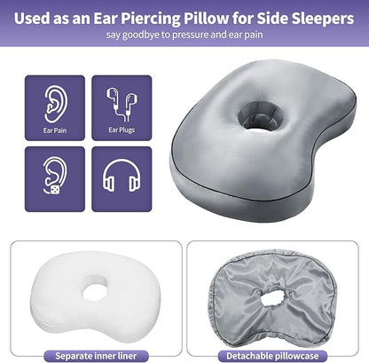 Blue Ear Piercing Pillow - Side Sleeper Support with 3.5" Ear Hole Relief, Hypoallergenic Orthopedic Pillow for Healing Piercings