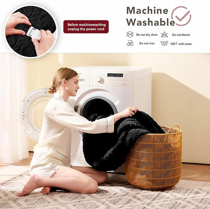 Heated Electric Blanket Full Size-72"x84" Heating Blanket with 10 Heating Levels & 5 Time Settings Over-Heat Protection，Winter Warmer for Adults with ETL Certification（Black）