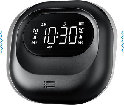 Mesqool Vibrating Alarm Clock for Heavy Sleepers, Battery Operated Rechargeable Bed Shaker Under Pillow, Weekday/Weekend Dual Alarms, Wireless, Cordless, Travel Digital Clock