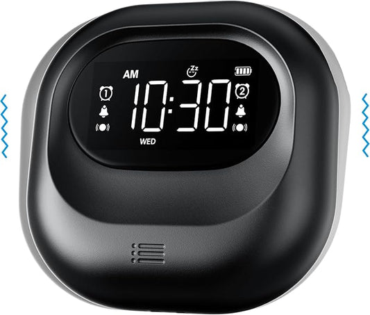 Mesqool Vibrating Alarm Clock for Heavy Sleepers, Battery Operated Rechargeable Bed Shaker Under Pillow, Weekday/Weekend Dual Alarms, Wireless, Cordless, Travel Digital Clock