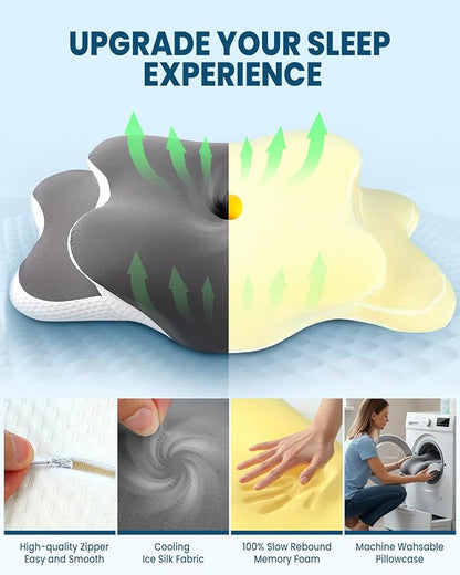Cooling Pillow for Neck Support, Adjustable Cervical Pillow Cozy Sleeping, Odorless Ergonomic Contour Memory Foam Pillows, Orthopedic Bed Pillow for Side Back Stomach Sleeper