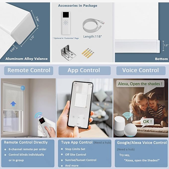 Motorized Blinds with Remote Cordless Automatic Motorized Shades Custom Blinds for Windows Smart Curtains Compatible with Alexa Google Home(3% Solar Beige,W32 x H72in)