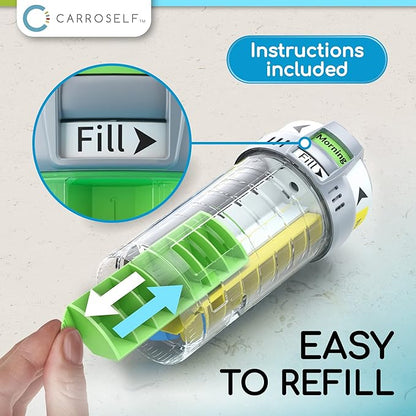 Smart Pill Dispenser for 4 Daily Doses – Weekly Pill Organizer with AM/PM Labels, Smooth-Sliding Cartridges, Medication Organizer for Adults & Seniors, Compact Pill Storage Box