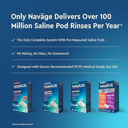 Navage Multi-User Bundle - Navage Irrigation System - Saline Nasal Rinse Kit with 1 Nose Cleaner, 30 Salt Pods, and Extra Nasal Dock and Pair of Nose Pillows