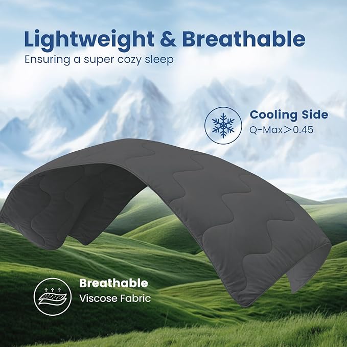 Cozy Bliss x Sorona® Viscose Natural Fiber Cooling Comforter King Size, Reversible Silky Smooth Cooling Blanket with Q-Max＞0.45 for Hot Sleepers & Night Sweats, Charcoal Grey, 106"x90"