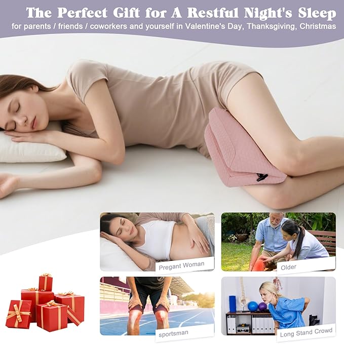 Knee Pillow for Side Sleepers, Leg Support Pillow for Hip Pain Smooth Spine Alignment for Better Sleep, Ideal Pillows for Side Sleeping Knee and Back Pain Relief, Pink
