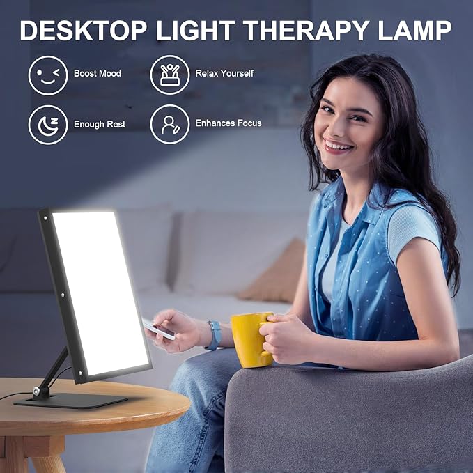 Light Therapy Lamp,10000 Lux UV-Free Desk Happy Lamp, 5 Colors & 5 Brightness Levels I-Beam Sun Lamp with Flexible Gooseneck for Study/Home/Office