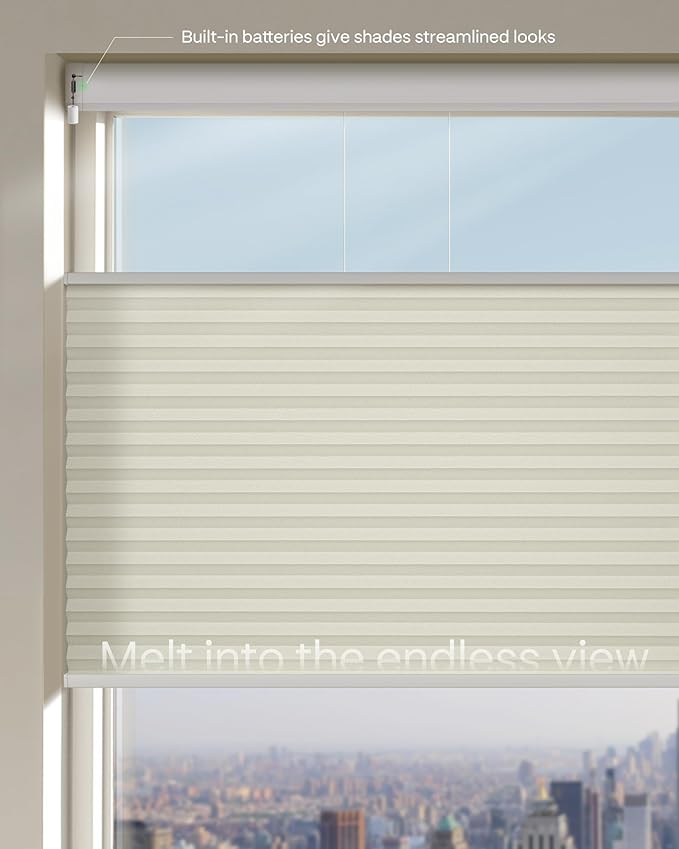 Graywind Motorized Matter Cellular Shades- 60% Blackout Top Down Bottom Up 1-3/4"Cell Honeycomb Blinds for Indoor Windows, Compatible with Alexa Google Siri, Custom Size,Pearl Beige