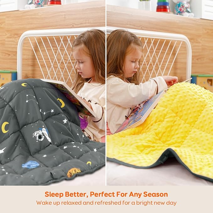 Uttermara Weighted Blanket 3 lbs, Ultra Cozy Minky Weighted Blankets with Cartoon Patterns, Heavy Blanket Great for Calming and Sleeping, 36x48 inches, Grey Space