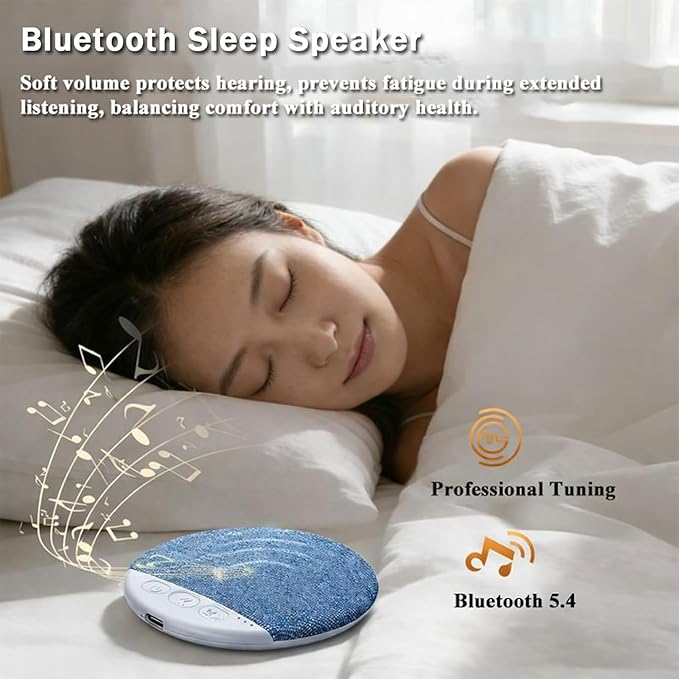 Pillow Speakers for Sleeping，Under Pillow Speaker with White Noise Timer, Mini Bone Conduction Sleep Aid with Stereo Bass (Pink)
