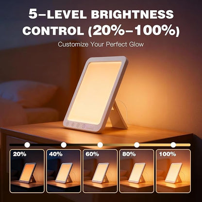 Light Therapy Lamp-10000 Lux UV-Free Portable Warm Light Therapy for Improving Mood & Enhance Sleep, Sun Lamp LED Therapy with 3 Colors, 5 Brightness, Happy Lamp for Home & Office