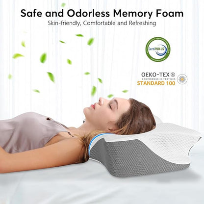 Anvo Cervical Neck Pillow for Neck and Shoulder Pain - Memory Foam Pillows for Pain Relief Sleeping, Contour Orthopedic for Side Back Stomach Sleeper, Grey