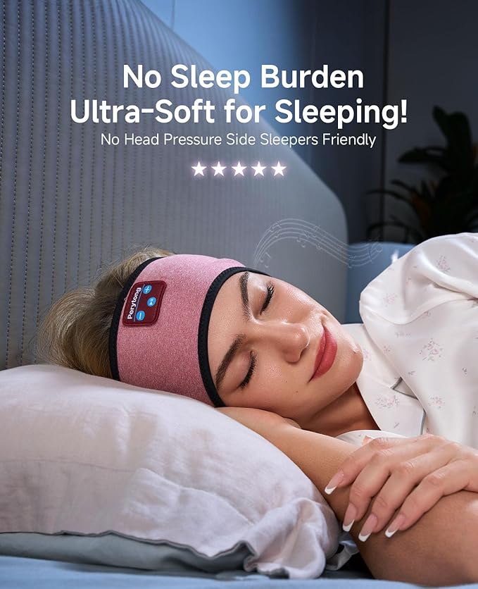 Perytong Sleep Headphones Bluetooth Headband, No Pressure for Ear, Headband Headphones Wireless Earphones Music Sleep Headband Earbuds, Sleep Mask Gifts for Men Women Teens
