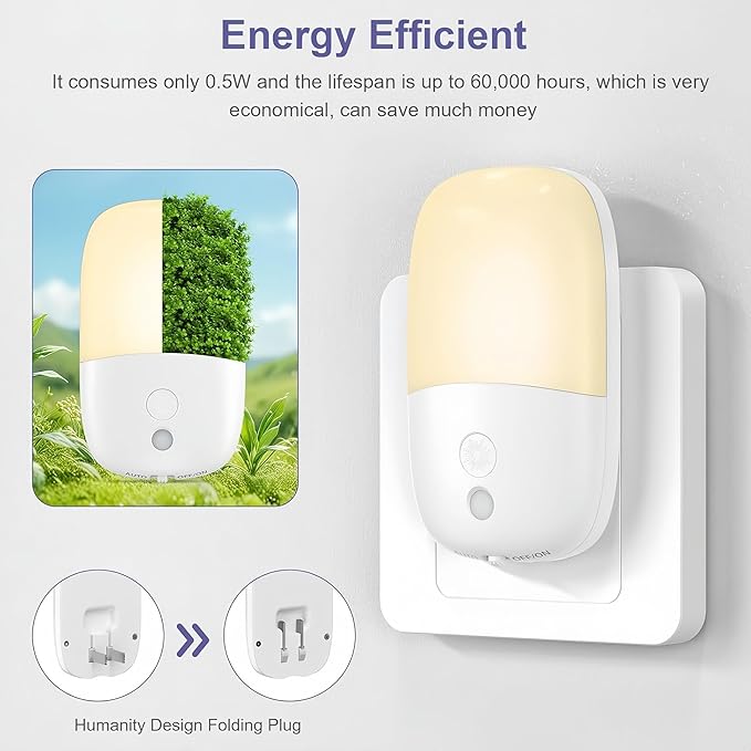 Dimmable Night Light Plug in with On/Off Switch, Auto Dusk to Dawn Sensor LED Nightlights, Adjustable Brightness (Warm White) for Bathroom, Hallway, Kids Room, Stairs (1 Pack)