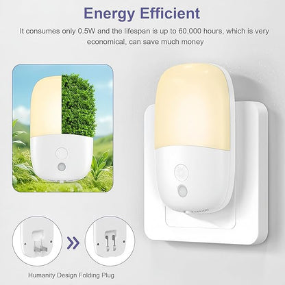 Dimmable Night Light Plug in with On/Off Switch, Auto Dusk to Dawn Sensor LED Nightlights, Adjustable Brightness (Warm White) for Bathroom, Hallway, Kids Room, Stairs (1 Pack)