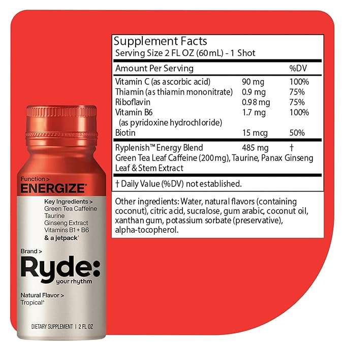 Ryde: Discovery Pack | Energize, Focus & Relax Shots | Green Tea Caffeine, Taurine, Ginseng, B Vitamins, L-Theanine, Lemon Balm, Chamomile | 0 Calories, 0 Sugar | Variety Pack – Try Them All (6 Pack)