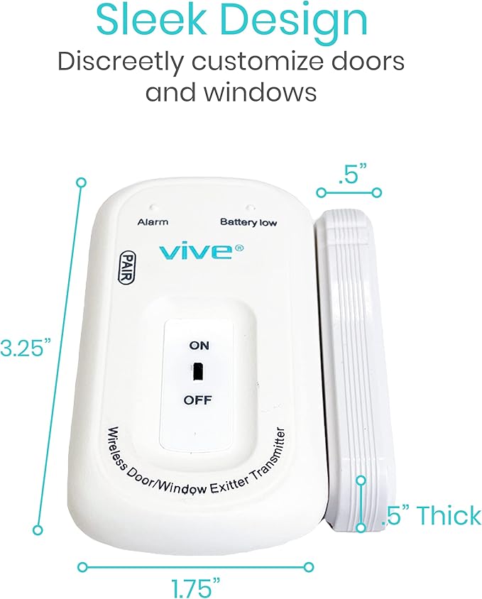 Vive Door and Window Alarm - Wireless Sensor Operated Kit for Elderly Dementia Patient Safety - Automatic Motion Health Alert System - Adhesive Strip and Battery Included - for Health Care, Caretakers