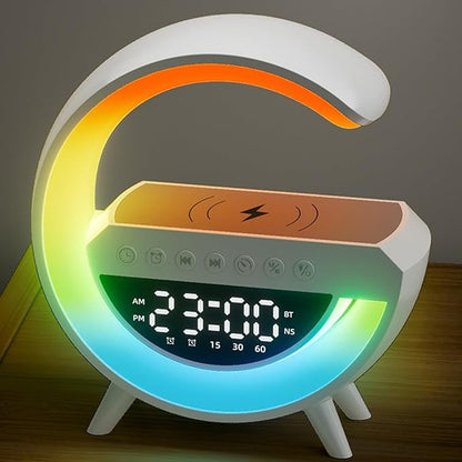 Table Lamp Smart Alarm Clocks Alarm Clocks for Bedrooms White Speaker Wireless Charger Smart Light Sound Machine 9.45 inch Night Light Lamp Sunrise Alarm Clock Restroom Bedroom (Mini-Style 3401)