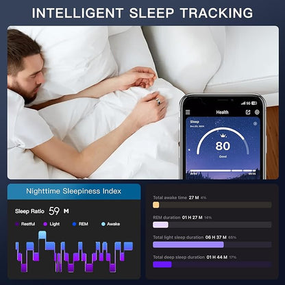 Smart Ring with LED Display Screen Health Tracker and Touch Button, Bluetooth Connection Health Ring Tracks/Sleep/Sports Activities, IP68 Waterproof (Black, 10#)