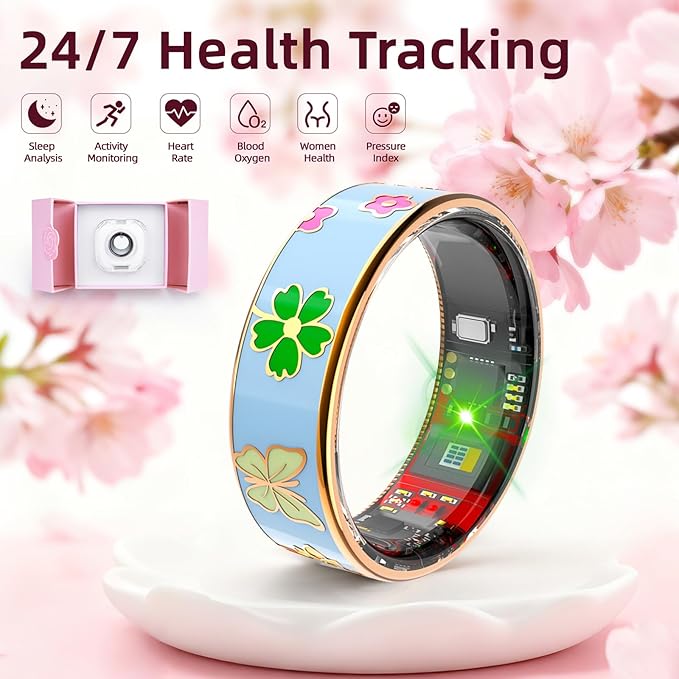Smart Ring Men & Women Ring Sleep Tracker Pedometer Long Battery Life No Subscription Fee, IP68 Waterproof(Blue, 8)