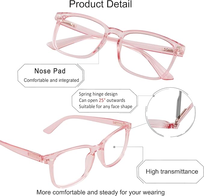 YEIN Progressive Multifocus Reading Glasses, Spring Hinge Blue Light Blocking Glasses for Women, No Line Multifocal Readers with Clear Lenses (+0.00/+1.50 magnification)