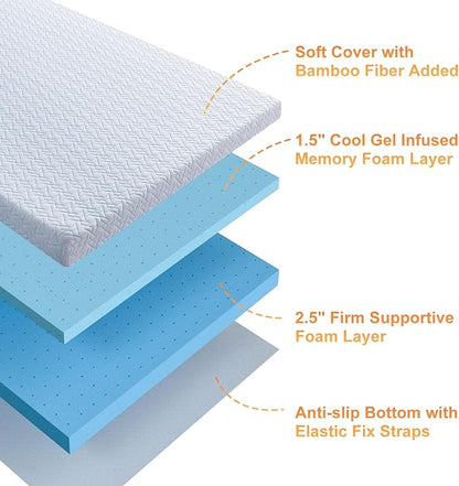 Maxzzz 4 Inch Queen Size Firm Mattress Topper, Cooling Gel Memory Foam for Pressure Relief, Extra Firm Non-Slip Design With Removable & Washable Cover, CertiPUR-US