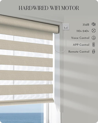 Graywind Motorized Blinds with Remote, Smart Zebra Shades for Windows, Hardwired Roller Blinds Compatible with Apple Homekit, Alexa, Google Home, Custom Size, Classic - Coffee