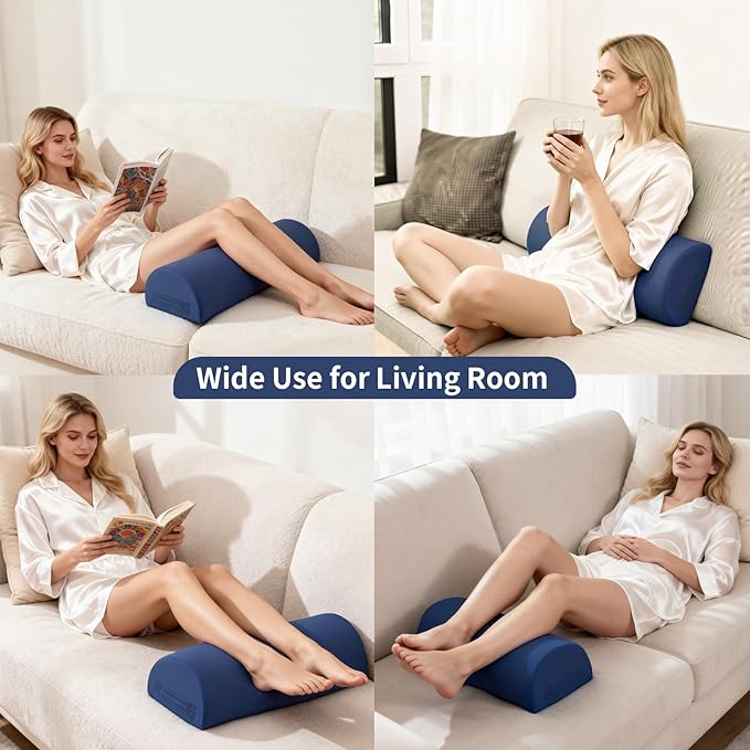 Knee Pillow for Back Sleeping - Half Moon Under Knee Pillow for Sleeping on Back - Memory Foam Bolster Pillow for Legs Support, Removable Cover & Humanized Handle (Navy Blue)