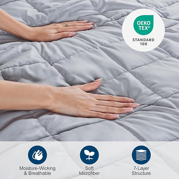 Lessymo Weighted Blanket for Adults - 15 lbs, 48"x72" Twin Size - Washable Heavy Blanket for Sleeping, Microfiber Big Blankets with Premium Glass Bead for All-Season Comfort, Soft Thick Blanket, Grey