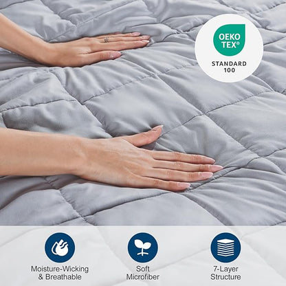 Lessymo Weighted Blanket for Adults - 15 lbs, 48"x72" Twin Size - Washable Heavy Blanket for Sleeping, Microfiber Big Blankets with Premium Glass Bead for All-Season Comfort, Soft Thick Blanket, Grey