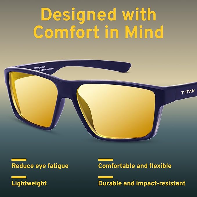 Titan Gaming Glasses, Blue Light Blocking, Night Driving Glasses for Men, Computer Protection Christmas Gift for Gamers