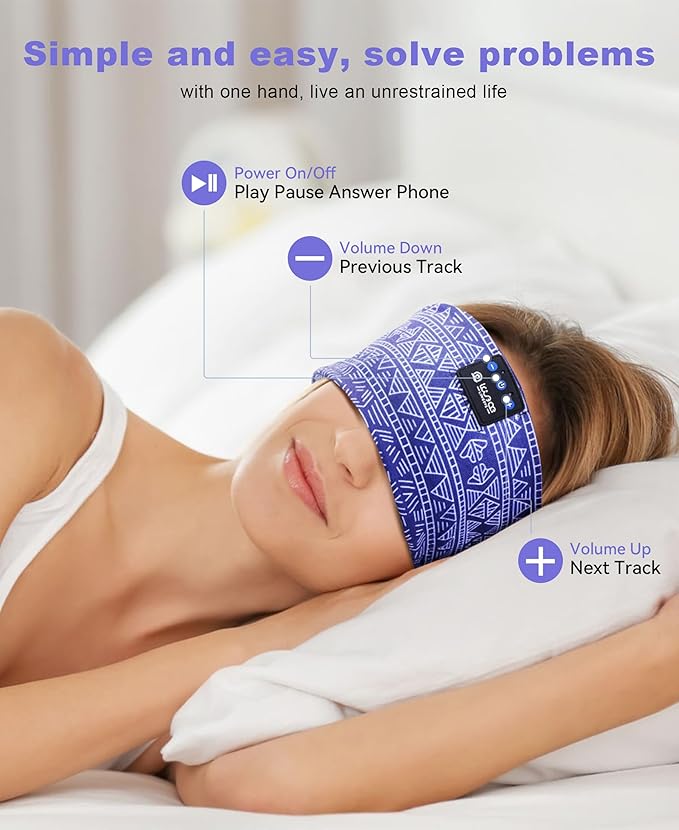 LOVE EYE Sleep Headphones Wireless Headband Headphones Bluetooth 5.4 for Side Sleeper Bluetooth Headband Earphones for Sports for tech Gadgets Gifts