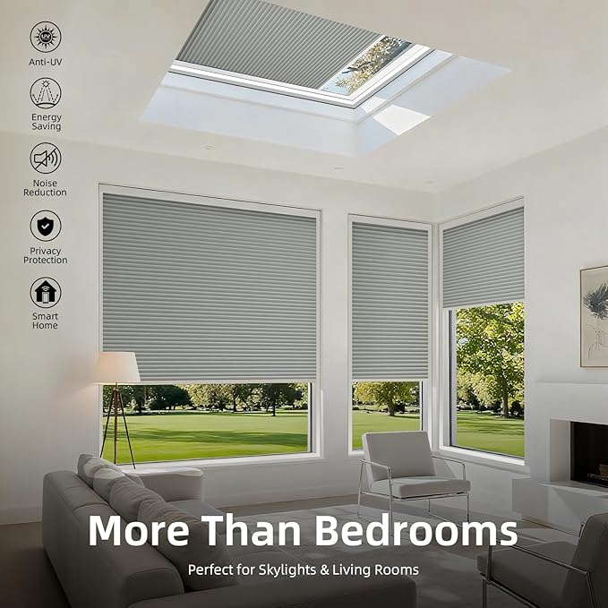 ZSTARR Motorized Skylight Shades Blackout Cellular Honeycomb Electric Blinds with Solar Panel Cordless Rechargeable with Remote for Roof and Slanted Windows (Blackout Mercury Ash)