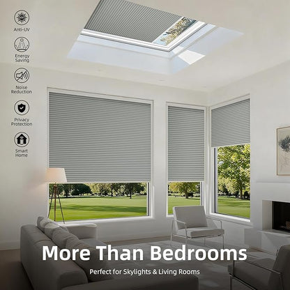 ZSTARR Motorized Skylight Shades Blackout Cellular Honeycomb Electric Blinds with Solar Panel Cordless Rechargeable with Remote for Roof and Slanted Windows (Blackout Mercury Ash)