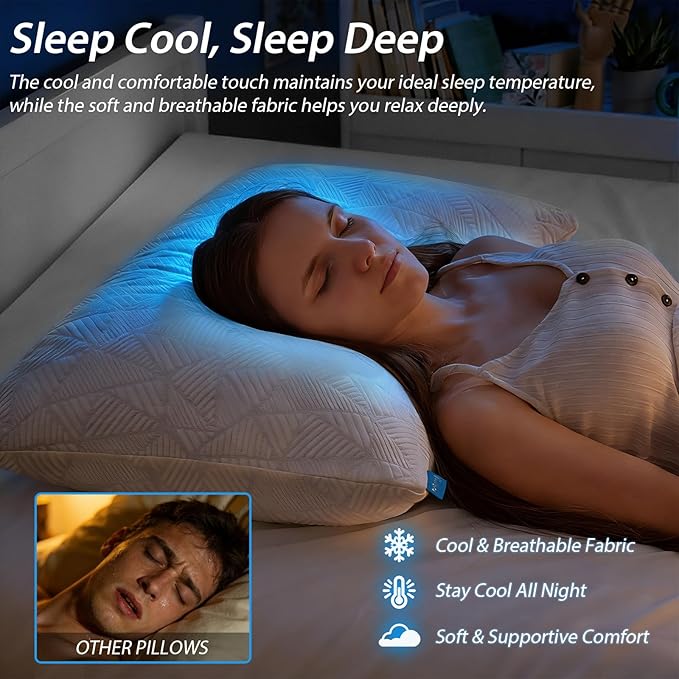 BETU Cooling King Size Pillows Set of 2, Shredded Memory Foam Cool Pillows for Hot Sleepers, Adjustable Firm Soft Support Bed Pillows Perfect for Back Neck Pain and Side Sleeping with Cover, White