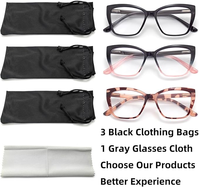 3-Pack Reading Glasses for Women, Oprah Style Frame Spring Hinge Readers Blue Light Blocking Glasses