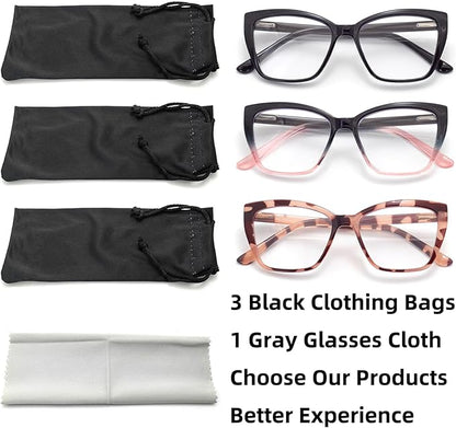 3-Pack Reading Glasses for Women, Oprah Style Frame Spring Hinge Readers Blue Light Blocking Glasses