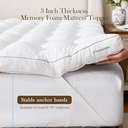 Decroom 3 Inch Memory Foam Mattress Topper Full for Back Pain Relief, Filled with Breathable Memory Foam Pillow Topper Soft Fluffy Supportive Bed Mattress Pad, 75x54x3 in