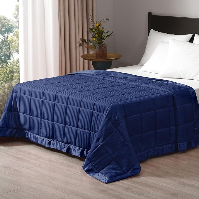 downluxe Weighted Blanket King Size, 18 lb Weighted Blanket with Glass Beads for All Season, Machine Washable Heavy Blanket (Navy, 108 X 90 Inch)