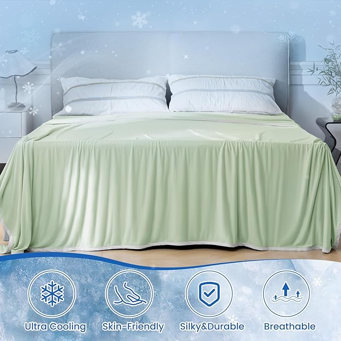 PHF Double Cooling Blanket for Hot Sleepers King Size, Arc-Chill Q-Max>0.5 with Double Cooling, Summer Blanket Absorbs Heat to Keep Cool All Night for Night Sweats (Green, 108''x90'')