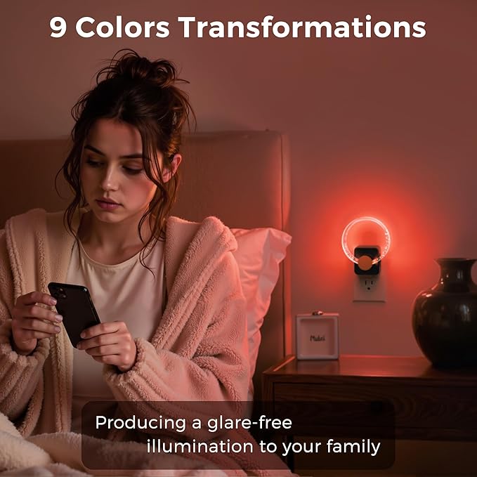 L LOHAS LED Night Lights Plug into Wall, Changing RGB Night Light with Dusk to Dawn Sensor, 180° Rotatable Bubble Nightlight Plug in Wall for Halloween, Christmas, Holiday, Hallway[2 Pack]
