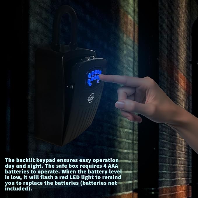 Smart Bluetooth Key Lock Box,Remote Access via App/Code,Resettable 6-Digit Combination,Large Capacity for 5 Keys,Wall-Mounted,No WiFi Needed,Black(with Shackle)