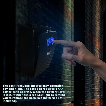 Smart Bluetooth Key Lock Box,Remote Access via App/Code,Resettable 6-Digit Combination,Large Capacity for 5 Keys,Wall-Mounted,No WiFi Needed,Black(with Shackle)