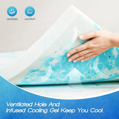 Sweetcrispy Memory Foam Mattress Topper King, 3 Inch Thick Gel Infused Cooling Toppers Pad for King Size Bed, Sleeper Sofa, RV, Camper, CertiPUR US Certified, Ventilated and Breathable