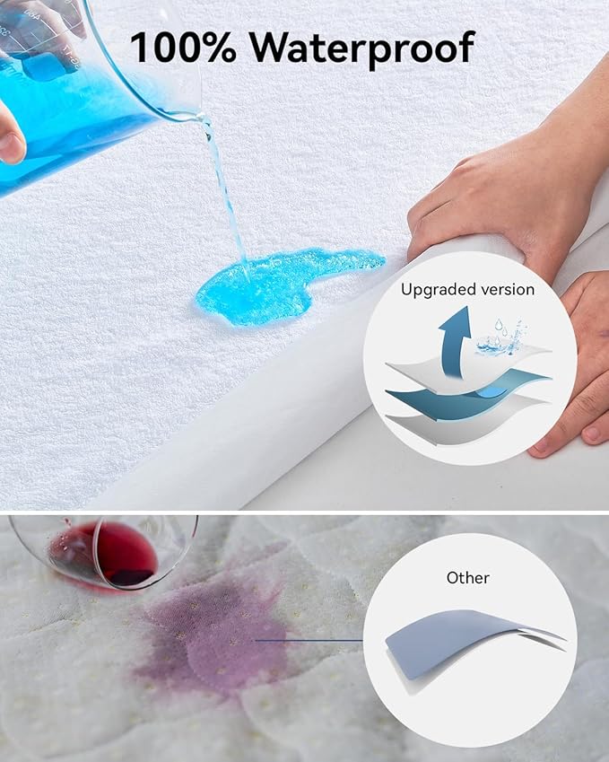 Twin Size Cooling Waterproof Mattress Protector Pad Bed Cover,Breathable Fitted Sheet Style Deep Pocket Soft Noiseless Waterproof Matress Protector Twin for Bed Kids Adults White